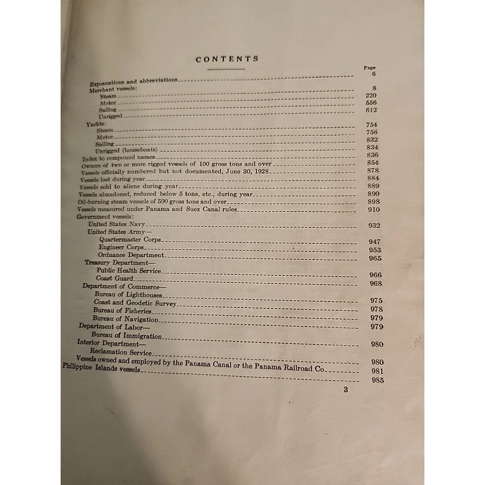 MERCHANT VESSELS OF THE UNITED STATES Department of Commerce 1928‎ HC Yacht &